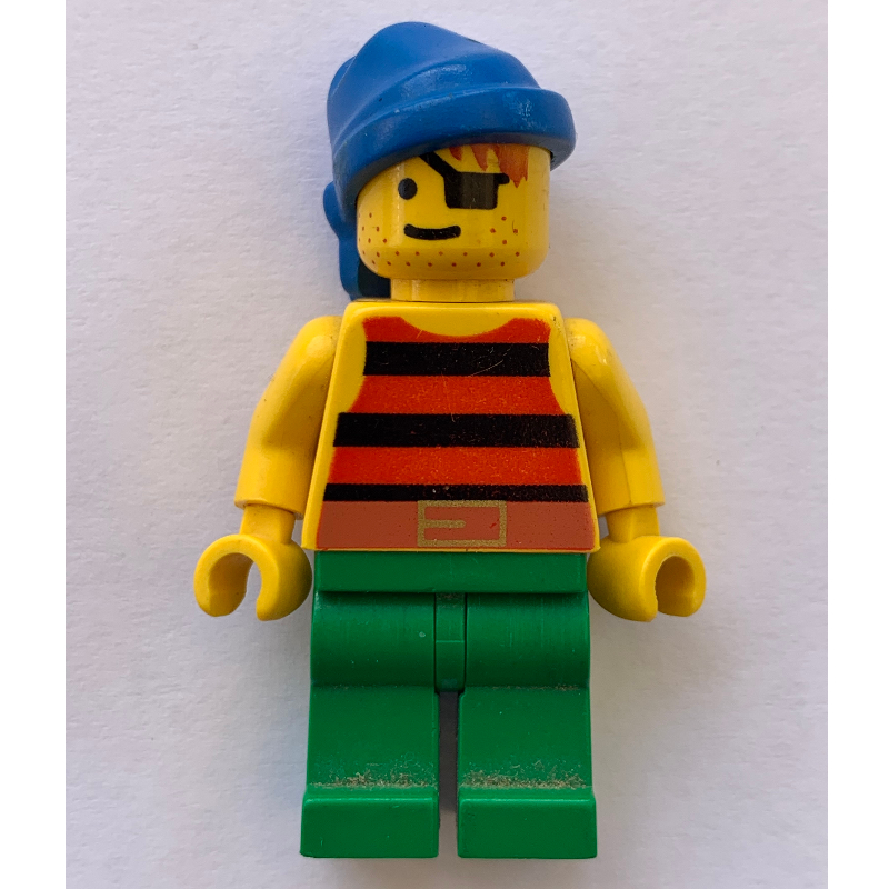 Lego Pirate - Red/Black Stripes, Green Legs, Blue Bandana