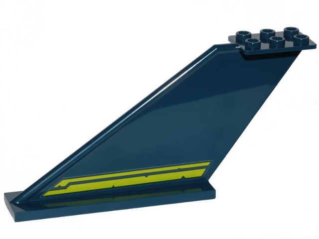 Lego Tail 12 x 2 x 5 with Two Lime Stripes with Cut Out Edges Pattern Model Left Side (Sticker) - Set 70839 / Dark Blue