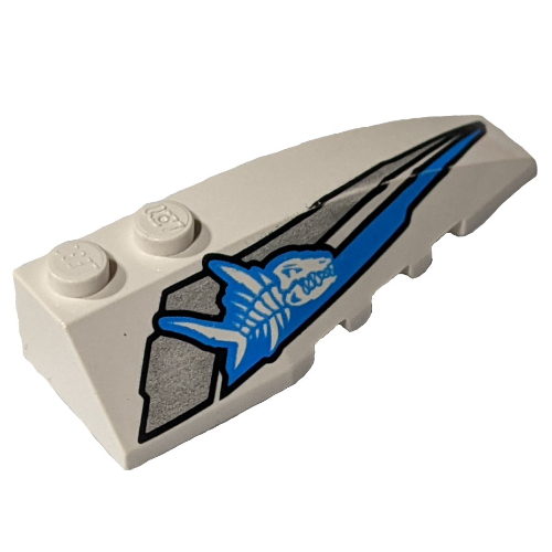 Lego Brick Wedged, Curved 6 x 2 Right with Shark Skeleton Print