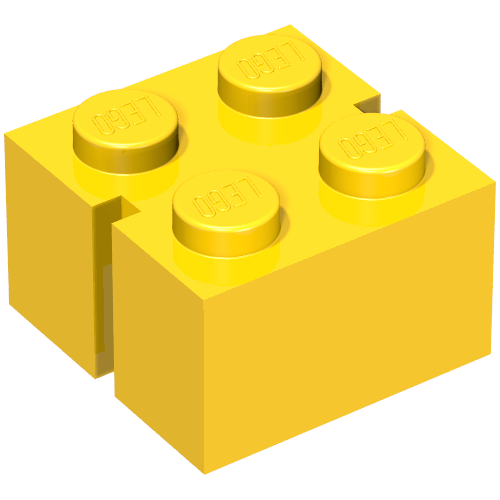 Lego Brick 2 x 2 without Bottom Tubes, Slotted (with 2 slots, opposite) / Vintage Yellow