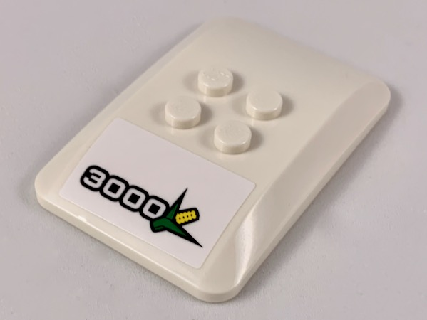 Lego Wedge 6 x 4 x 2/3 Quad Curved with '3000' and Ear of Corn Pattern (Sticker) - Set 60223 / White