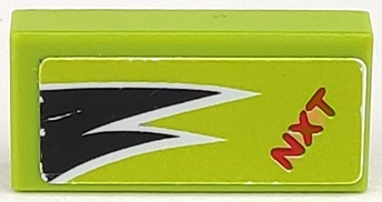 Lego Tile 1 x 2 with Red 'NXT' and Black and White Flames Pattern (Sticker) - Set 8119 / Lime