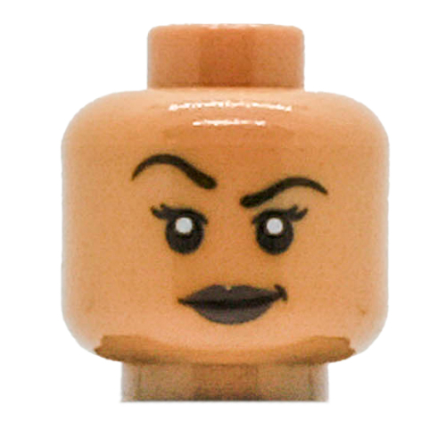 Lego Minifig Head Vixen, Eyebrows, Eyelashes, Raised Right Eyebrow / Smirk Print / Medium Nougat