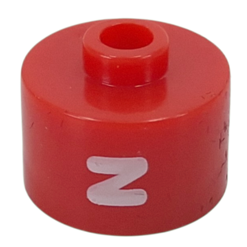 Lego Pen Bead, Round Long, Flat Edge with White 'N' Print / Red