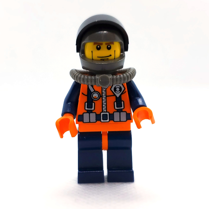 Lego Coast Guard Diver, Orange Wetsuit with Coast Guard Badge, Dark Gray Helmet with Visor