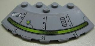 Lego Brick, Round Corner 6 x 6 with Slope 33 Edge, Facet Cutout with Alien Ship and 'We've Been to Earth' Pattern Model Left Side (Sticker) - Set 7051