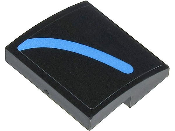 Lego Slope, Curved 2 x 2 x 2/3 with Medium Blue Curved Line Pattern Model Left Side (Sticker) - Set 76238 / Black