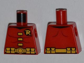 Lego Torso Batman 'R' Symbol, Yellow Clasps and Belt with Pockets Pattern / Red