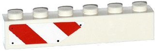 Lego Brick 1 x 6 with Red and White Danger Stripes Cutout Pattern Right (Sticker) - Set 75917