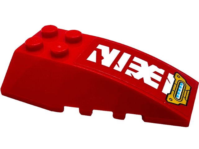 Lego Wedge 6 x 4 Triple Curved with Gold Armor Plate, White and Medium Azure Light and Ninjago Logogram Letter K and N Pattern (Sticker) - Set 71830 / Red