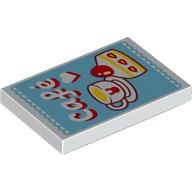 Lego Tile 2 x 3 with White/Red 'cafe', Coffee, Cake Print / White