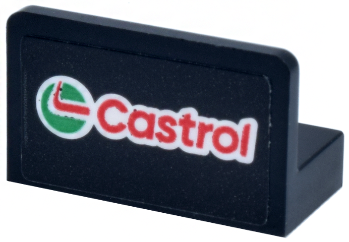 Lego Panel 1 x 2 x 1 with Rounded Corners with Green and Red 'Castrol' and Logo Pattern (Sticker) - Set 77248 / Black