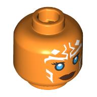 Lego Minifig Head Ahsoka, White Markings, Blue Eyes, Dark Red Lips, Smile / Angry Grinn / Orange