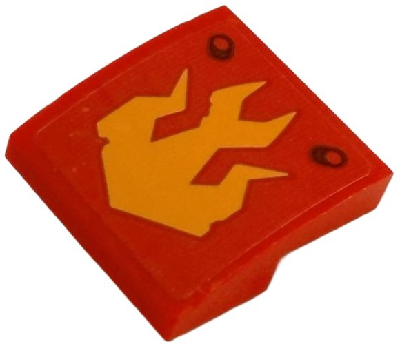 Lego Slope, Curved 2 x 2 x 2/3 with Bright Light Orange Flames and Dark Red Rivets Pattern (Sticker) - Set 71812