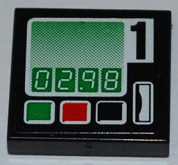 Lego Tile 2 x 2 with '02.98' and Black Number '1' Pattern (Sticker) - Set 60016 / Black