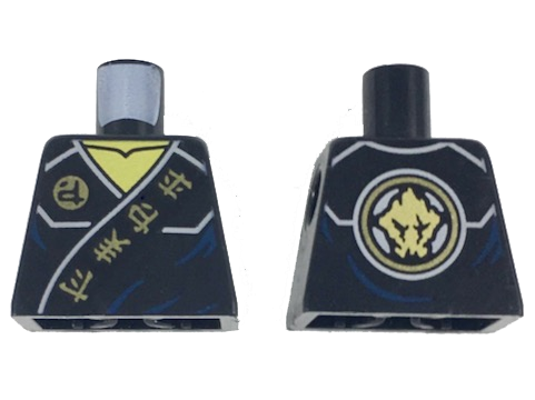Lego Torso Ninjago Robe with Gold Ninjago Logogram 'Fire Earth Lightning Energy' on Black Sash Pattern / Black