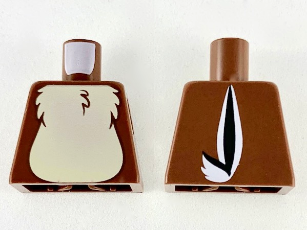 Lego Torso Tan Fur on Chest with Black and White Tail to Left on Back Pattern / Reddish Brown
