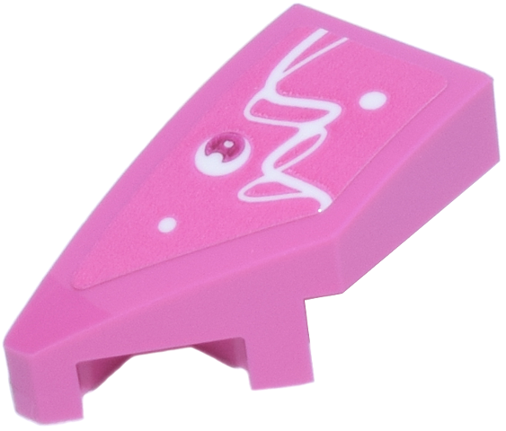 Lego Wedge 2 x 1 x 2/3 Left with White Curved Lines and Dots and Magenta Circle Pattern (Sticker) - Set 77241