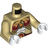 Lego Torso Armor, Dark Red and Gold with Scales and Fire Chi Emblem Print, Tan Arms, White Hands / Tan
