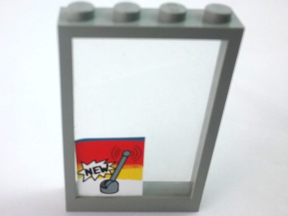 Lego Window 1 x 4 x 5 with Fixed Glass with Light Gray Lever and Base and Black 'NEW' Pattern (Sticker) - Set 6378 / Light Gray