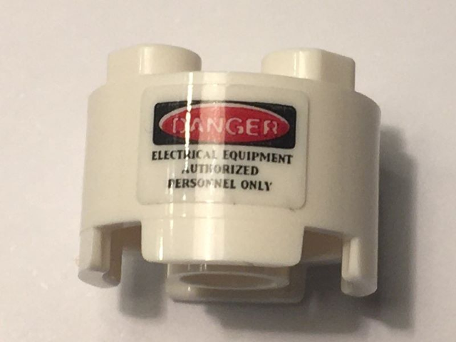 Lego Brick, Round 2 x 2 with Axle Hole with 'DANGER' and 'ELECTRICAL EQUIPMENT AUTHORIZED PERSONNEL ONLY' Pattern (Sticker) - Set 10274