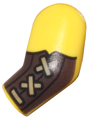 Lego Arm, Left with Dark Brown Bracers and Dark Tan Straps Pattern / Yellow