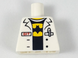 Lego Torso Lab Coat with Pen and Red 'GIT' over Black Shirt with Yellow Batman Logo Pattern / White