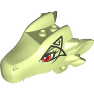 Lego Creature Body Part, Dragon Head Upper Jaw with 2 Studs on Top and Red Eyes and Black Triangular Marking Print / Yellowish Green