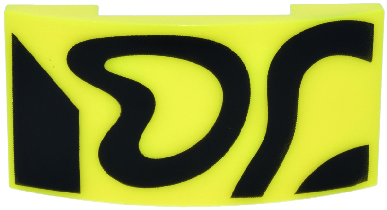 Lego Slope, Curved 4 x 2 x 2/3 Double with Black Squiggly Shapes and Trapezoid Pattern / Vibrant Yellow