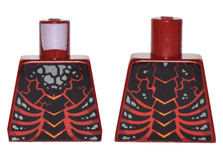 Lego Torso Nexo Knights Bare Chest with Dark Red Bones, Cracks and Silver Stones Pattern / Dark Red