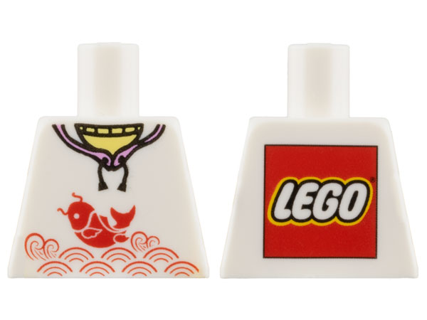 Lego Torso Hoodie, Bright Light Yellow T-Shirt, Red Koi Fish, Waves, LEGO Logo on Back Pattern / White