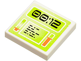 Lego Tile 2 x 2 with Lime Screen with '00:12' Pattern (Sticker) - Set 8637 / White
