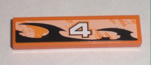 Lego Tile 1 x 4 with Number 4 Orange and Black Decorative Pattern Model Right Side (Sticker) - Set 8211 / Orange