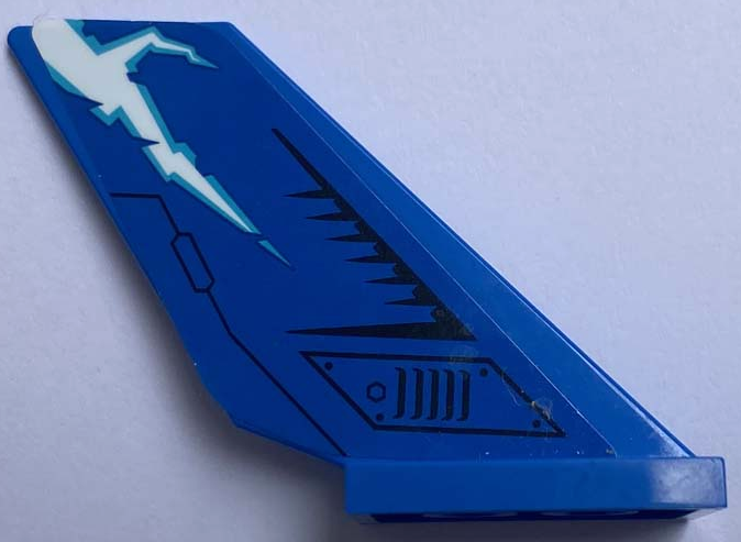 Lego Tail Shuttle with White Lightning, Black Hatch, Rivets and Air Vent Pattern Model Right Side (Sticker) - Set 71699 / Blue