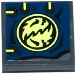Lego Tile, Modified 2 x 2 Inverted with Dark Blue Cloth with 4 Eyelets, Ninjago Emblem and Yellowish Green Laces Pattern (Sticker) - Set 70737