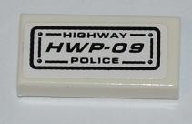 Lego Tile 1 x 2 with 'HIGHWAY POLICE' and 'HWP-09' Pattern (Sticker) - Set 8197