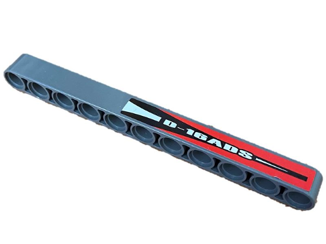 Lego Technic, Liftarm Thick 1 x 11 with White 'D-16ADS' on Black and Red Background Pattern  (Sticker) - Set 8863 / Dark Bluish Gray