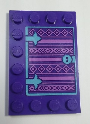 Lego Tile, Modified 4 x 6 with Studs on Edges with Book Cover and Keyhole Pattern (Sticker) - Set 41169 / Dark Purple