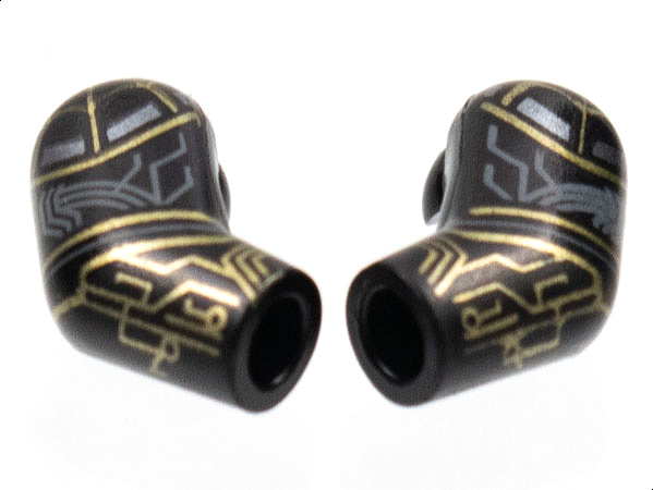 Lego Arm, (Matching Left and Right) Pair with Gold and Dark Bluish Gray Circuitry Pattern / Black