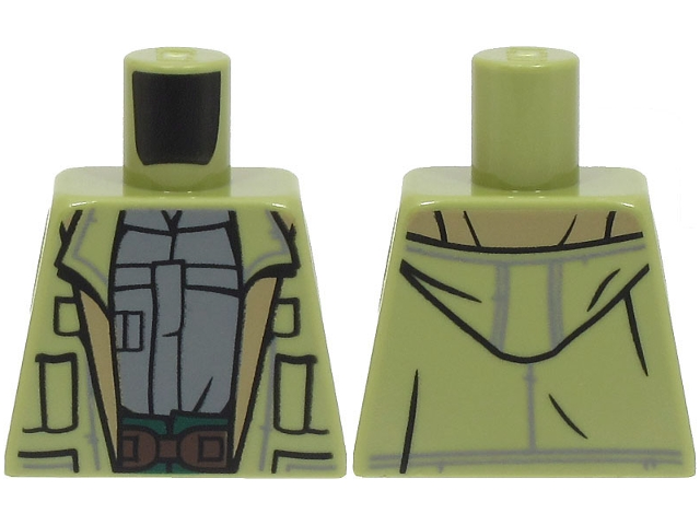 Lego Torso Open Jacket with Hood over Dark Bluish Gray Shirt, Dark Brown Belt, Dark Green Pants Pattern / Olive Green
