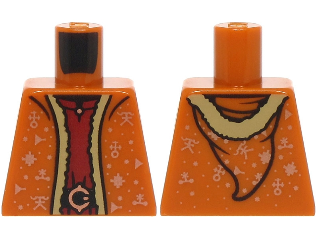 Lego Torso Robe with Hood, Dark Tan Fur Lining, Copper Symbols and Dots, Dark Red Dress with Belt and Buckle Pattern / Dark Orange