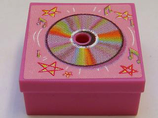 Lego Container, Box 3 1/2 x 3 1/2 x 1 1/3 with Hinged Lid with CD and Stars Pattern (Sticker) - Set 3142
