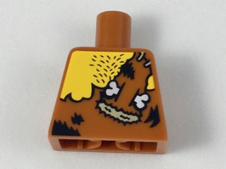Lego Torso Male with Chest Hair and Animal Print Top with Bone and 2 Stitches Pattern / Dark Orange