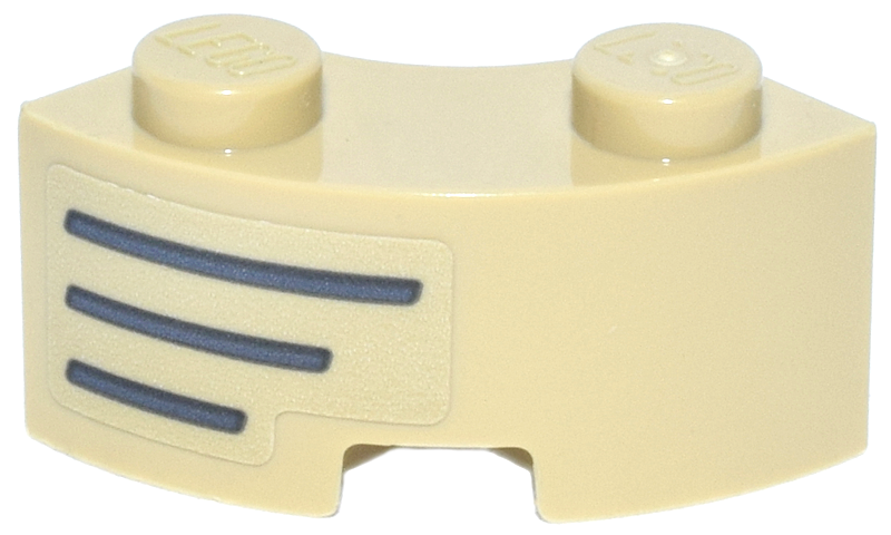 Lego Brick, Round Corner 2 x 2 Macaroni with Stud Notch and Reinforced Underside with Dark Bluish Gray Vehicle Grille Lines Pattern Model Left Side (Sticker) - Set 72044