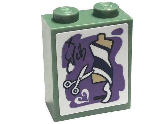 Lego Brick 1 x 2 x 2 with Inside Stud Holder with Sewing Mannequin and Scissors on Medium Lavender Background Pattern (Sticker) - Set 41711