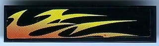 Lego Tile 1 x 4 with Red and Orange Flames Pattern Model Right Side (Sticker) - Set 8899 / Black