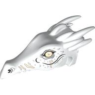 Lego Creature Body Part, Dragon Head Long with Horns and Metal Coral Eyes, Silver/Coral/Black Markings Print
