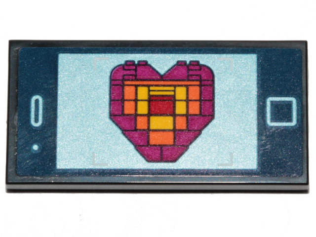 Lego Tile 2 x 4 with Cell Phone / Smartphone with Heart from Bricks (Emmet's 'Piece' Offering) Pattern (Sticker) - Set 70838