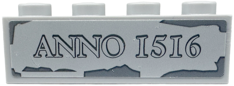 Lego Brick 1 x 4 with 'ANNO 1516' and Dark Bluish Gray Bricks Pattern (Sticker) - Set 910001 / Light Bluish Gray