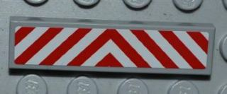 Lego Tile 1 x 4 with Red and White Chevron Danger Stripes Thin Pattern (Sticker) - Set 4645 / Light Bluish Gray